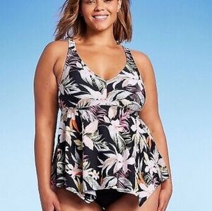 NWT Kona Sol Black Tropical Floral Tankini Top